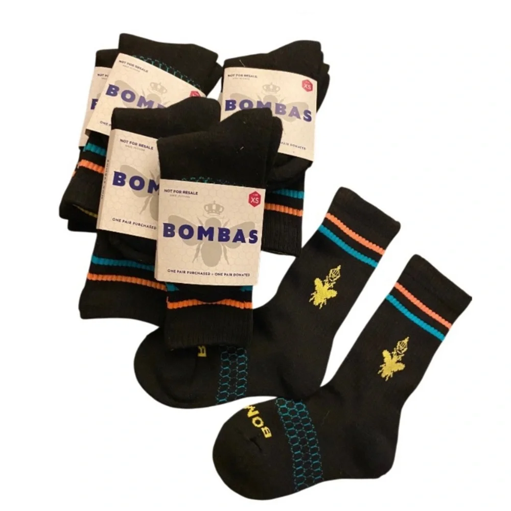 BOMBAS Youths Originals Unisex Black Casual Set Of 4 Pairs Of Socks Size XS NWT